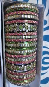Pink and green silk thread kundan bangles