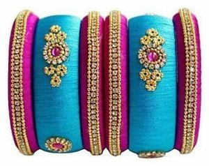 Blue and pink Silk Thread Bangles