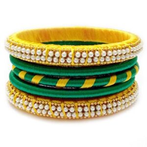 Yellow and gold Silk thread bangles set