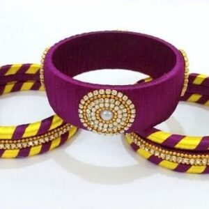Yellow and purple silk thread bangles set