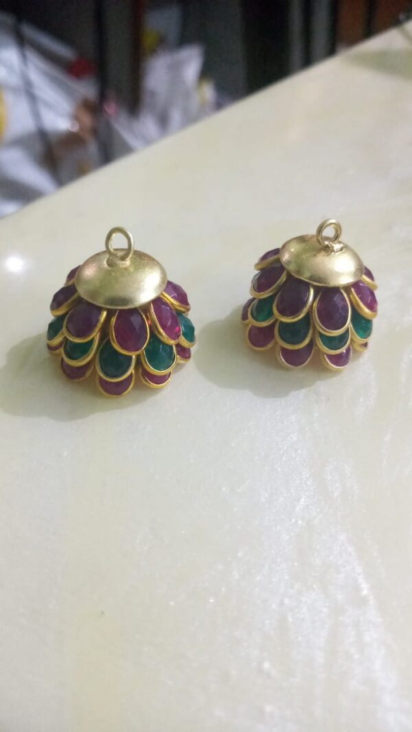 Pachi jhumkas 3 layered - red and green