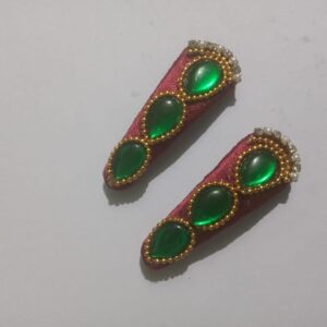 Red silk thread tic tac clips with green kundans