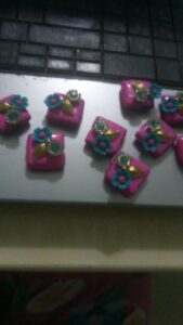 Square designer beads for rakhis -pink