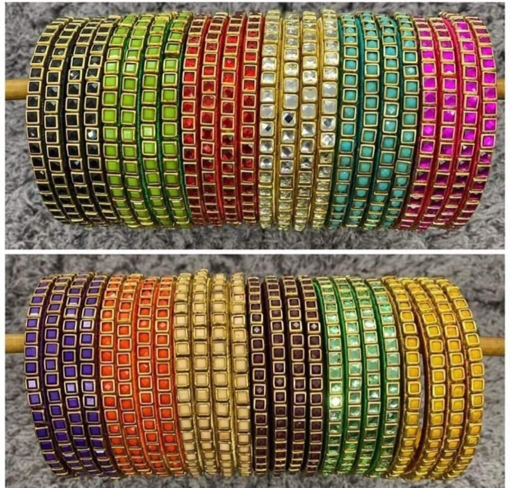 Silk thread colour kundan bangles triangle kemp kundans ...