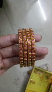 Silk thread kemp bangles with square kundans 