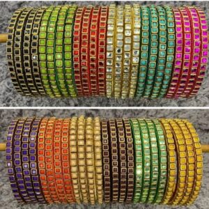 Silk thread square colour kundan bangles