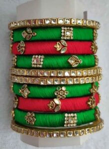 Red and green silk thread bangles