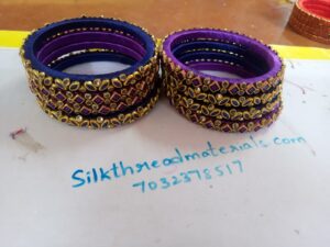 Blue and purple designer silk thread kundan bangles