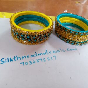 Yellow and blue silk thread kundan bangles