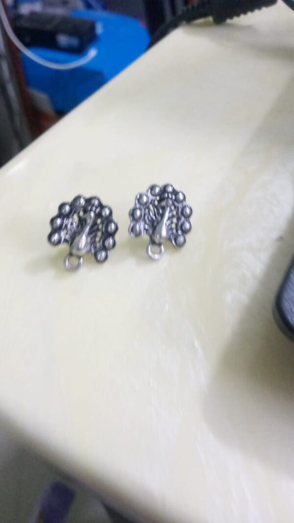 Antique silver peacock studs