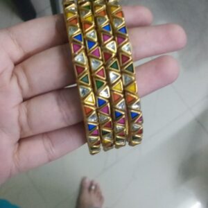 Multicolour triangle kundan silk thread bangles