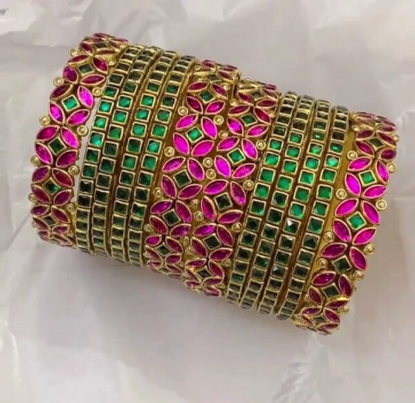 Pink and Green silk thread kundan bangles