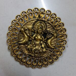 Antique gold round goddess pendant with peacocks