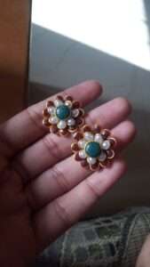 Double layer pachi studs - Marron, pearl and green