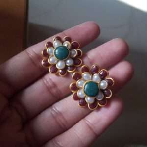 Double layer pachi studs - Marron, pearl and green