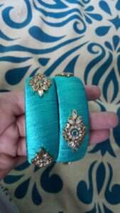 Bluish green silk thread bangles