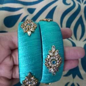 Bluish green silk thread bangles