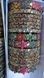 Multicolour silk thread triangle kundan bridal bangles