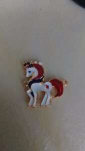 Enamel charms red unicorn with 2 holes
