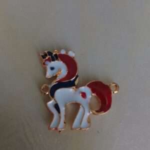 Enamel charms red unicorn with 2 holes
