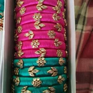 Silk thread bangles with kundans 10 pairs