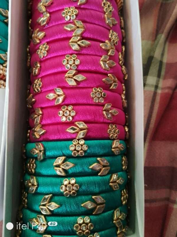 Silk thread bangles with kundans 10 pairs
