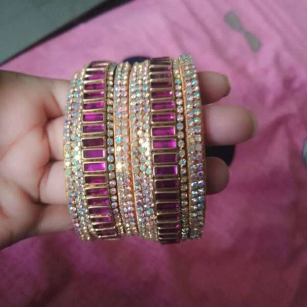 Silk thread bangles with rectangle kundans and rainbow stone chain