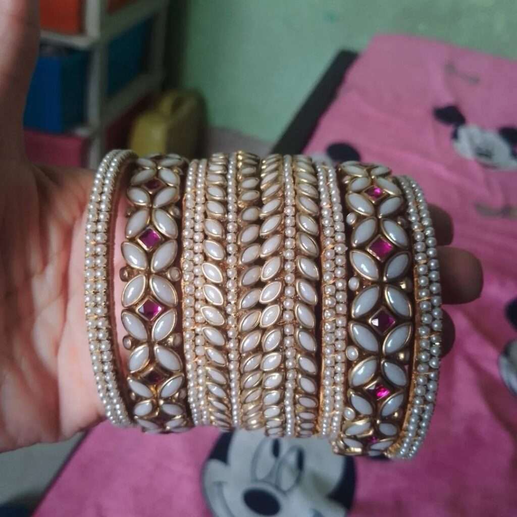 Silk thread bangles with pearl kundans