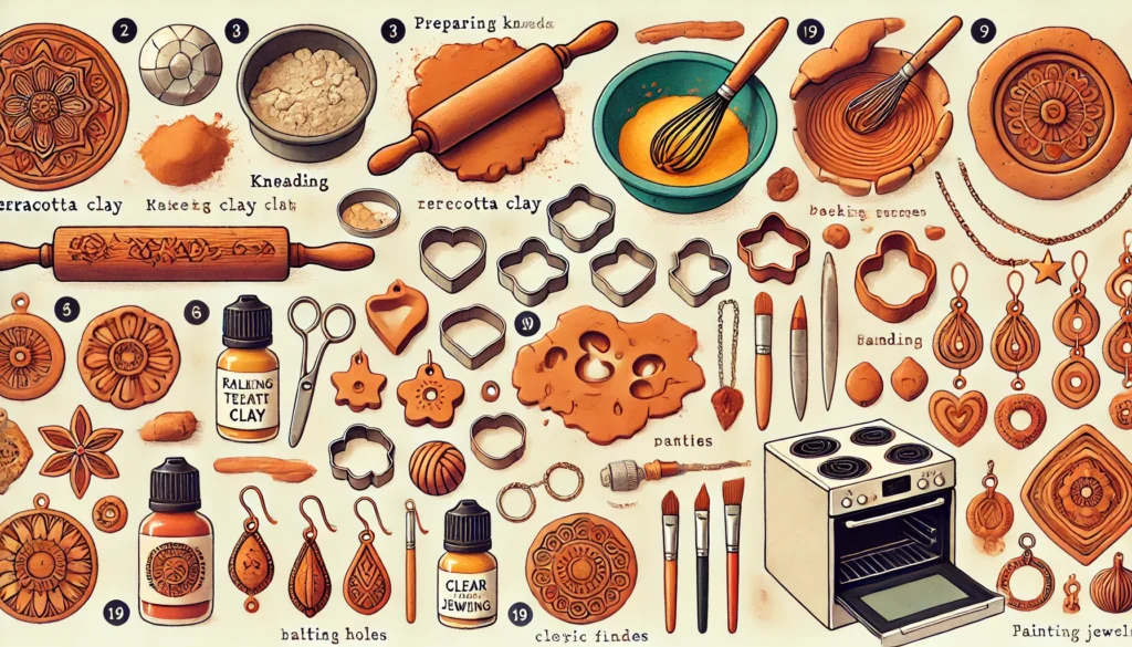 step-by-step illustration for making terracotta jewelry at home