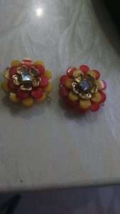 Double layer Chikoo bases for rakhis or jewellery - red and yellow