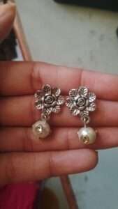 Antique silver earrings with pearl bead