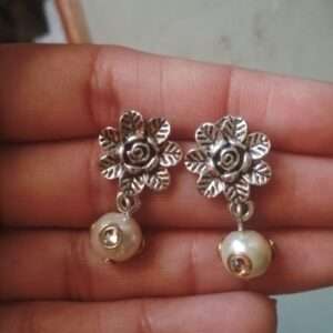 Antique silver earrings with pearl bead