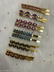 Gold kundan side pins for hair pack of 6 pairs