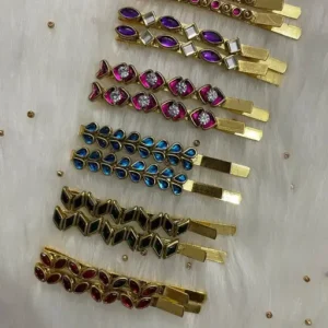 Gold kundan side pins for hair pack of 6 pairs