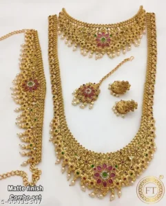 South Indian Bridal Double Necklace With Earring And Maangtikka And Kamarpattu Jewellery Set For Indian Bride