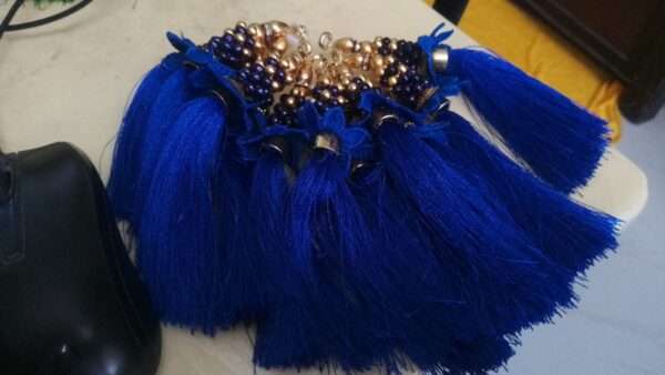 Dark blue bead and lace tassels 1 dozen