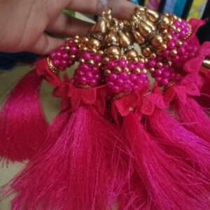 Dark pink bead and lace tassels 1 dozen