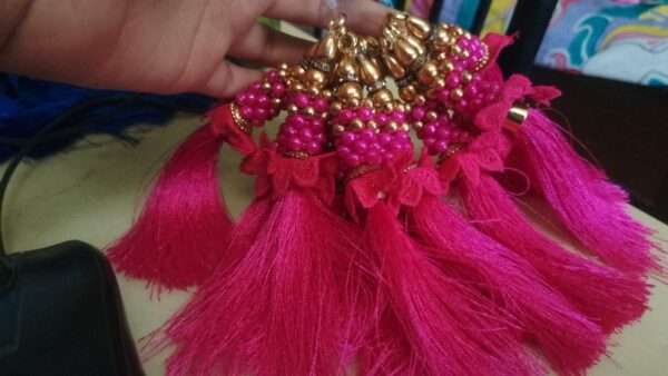 Dark pink bead and lace tassels 1 dozen