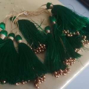 Dark green tassels with beads - 1 dozen