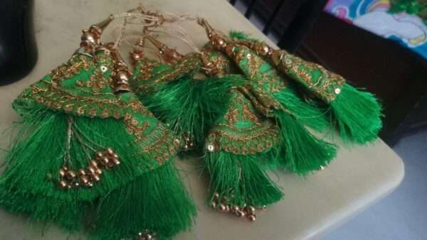 Parrot Green Latkans or tassels for blouse hangings or lehengas - 1 dozen