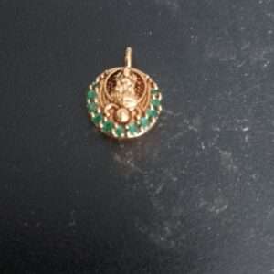 Small round Laxmi pendant with green stones for invisible necklace making