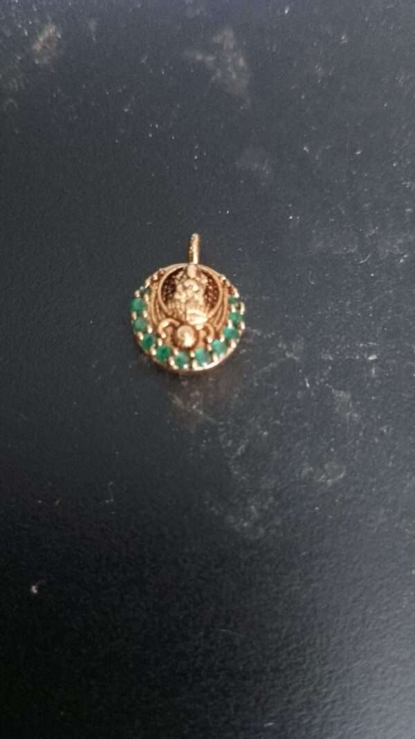 Small round Laxmi pendant with green stones for invisible necklace making