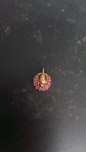 Small round Laxmi pendant with pink stones for invisible necklace making