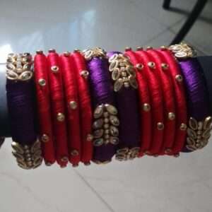 Red and purple silk thread bangles for kids