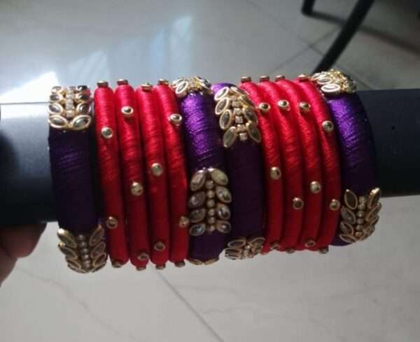 Red and purple silk thread bangles for kids