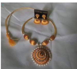 Gold Silkthread necklace set and Jhumkas