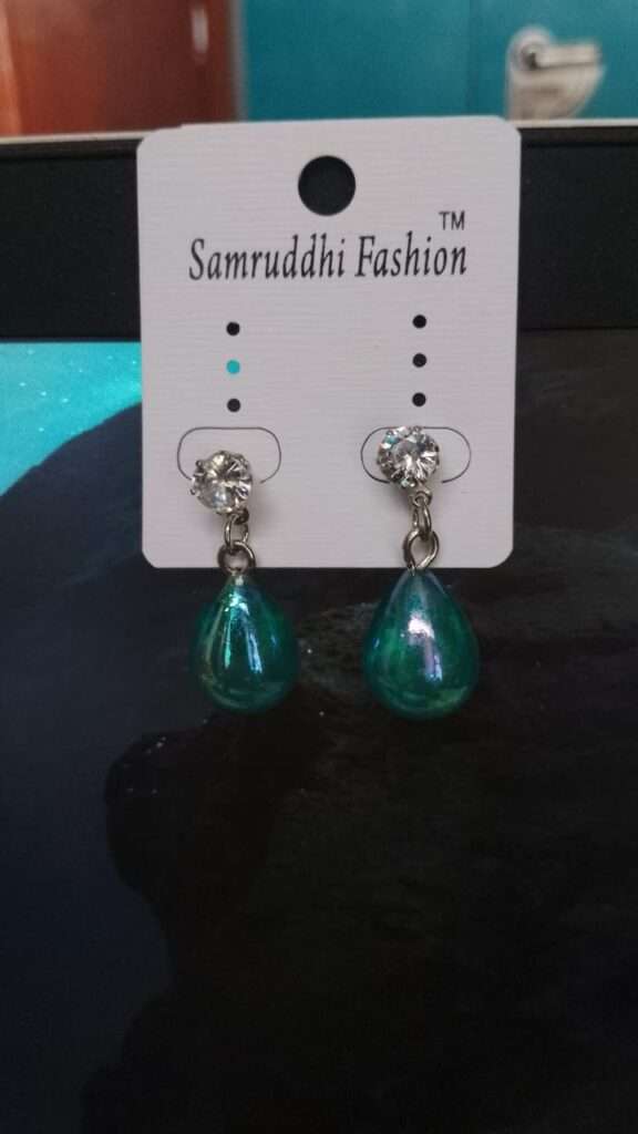 Sea green drop shape earrings with stone stud