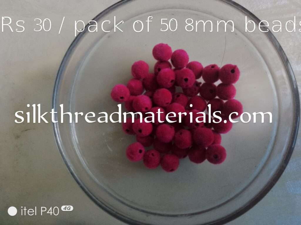 Velvet beads 8mm – 50 beads – dark pink colour
