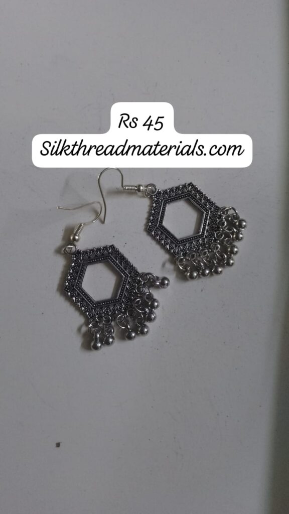 Antique silver earrings hexagon shape