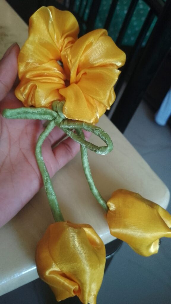 Yellow tulip scrunchie